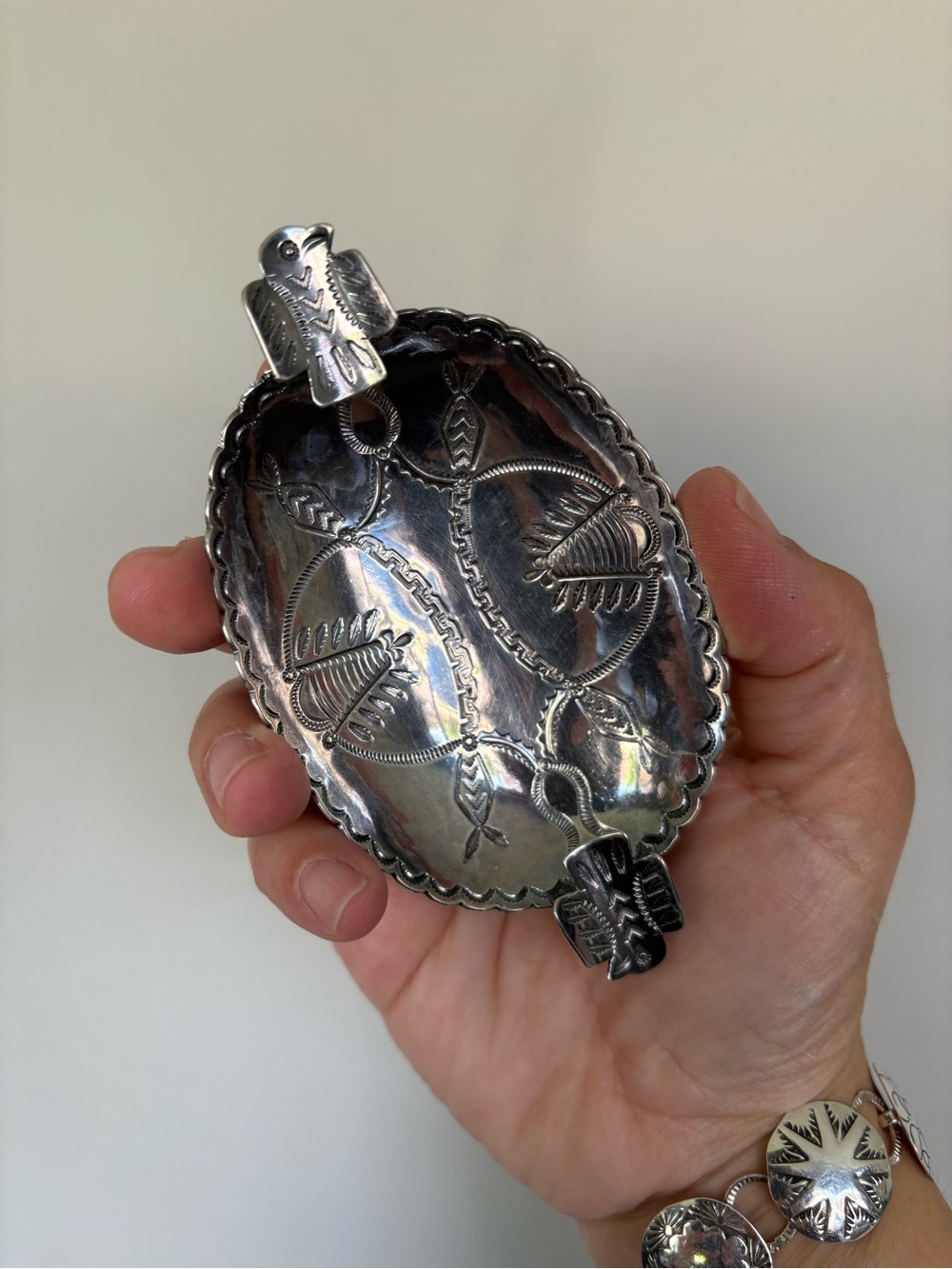 Vintage Navajo Sterling silver southwestern hand stamped ashtray 51gr 1900s